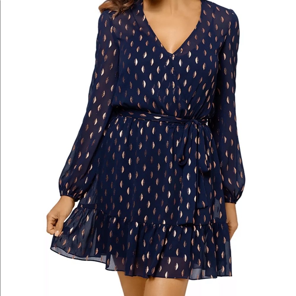 Aqua Metallic Clip Dot Belted Dress - Sz 10 WORN ONCE